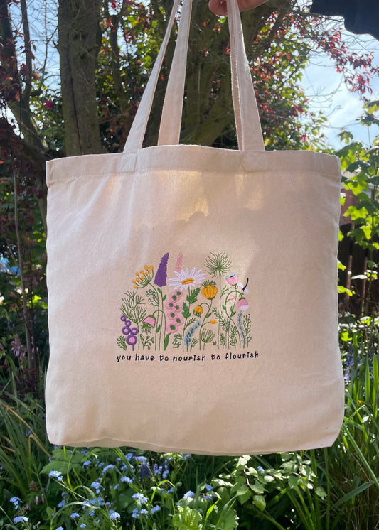 Nourish to flourish tote bag